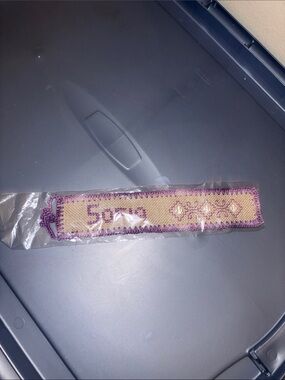 Handmade Embroidered Beige and Purple Bookmark